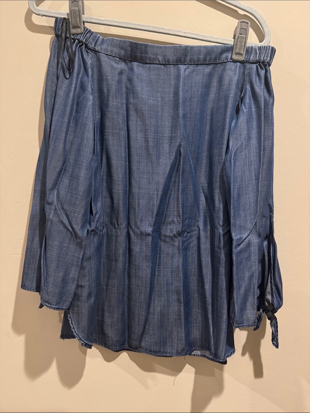 Kanu Women's Blue Off-Shoulder Peasant Blouse SZ S 100% Tencel great condition